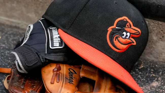 Baltimore Orioles hat and baseball glove