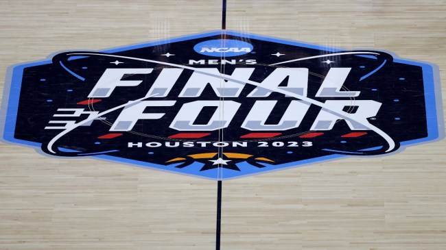 A logo of the Final Four at midcourt.