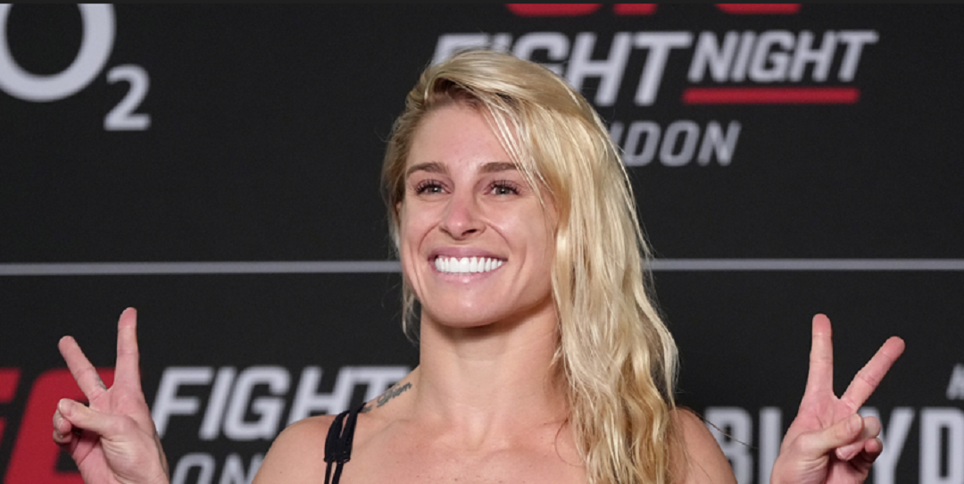 Hannah Goldy at the weigh ins