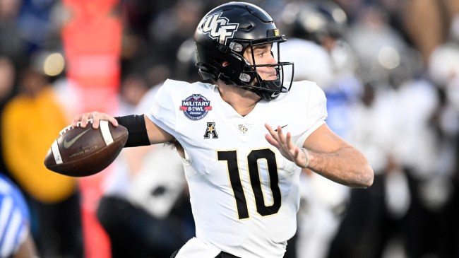 QB John Rhys Plumlee throws a pass in UCF's bowl game.