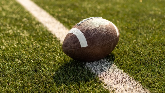 A football rests on the field.