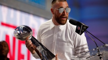 Fans Flip After Seeing Travis Kelce Spike The Lombardi Trophy On Draft Weekend