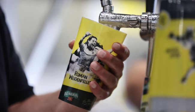 Beer cups during a Bundesliga match