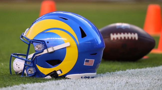 Los Angeles Rams helmet next to football