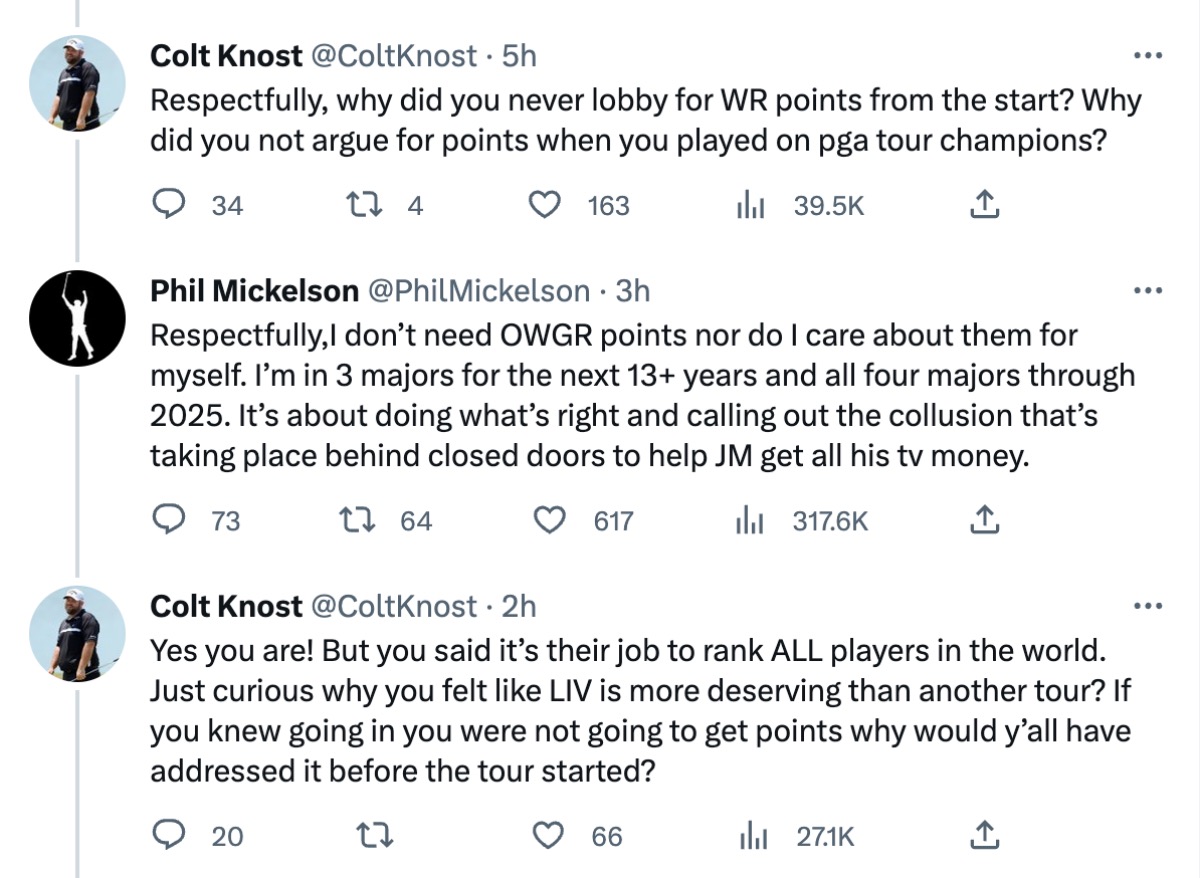 Phil Mickelson Colt Knows OWGR points argument