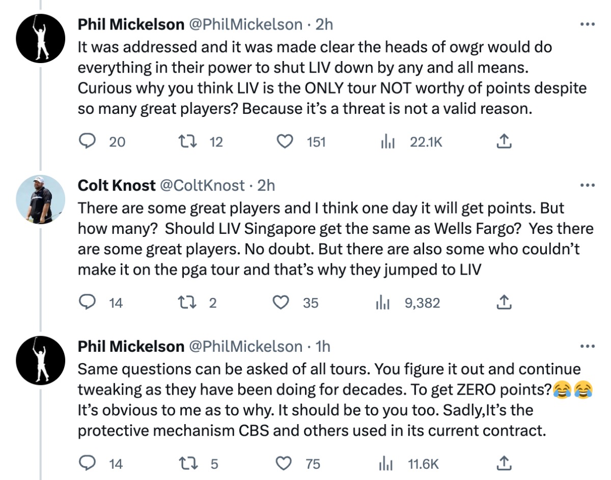 Phil Mickelson Colt Knows OWGR points argument