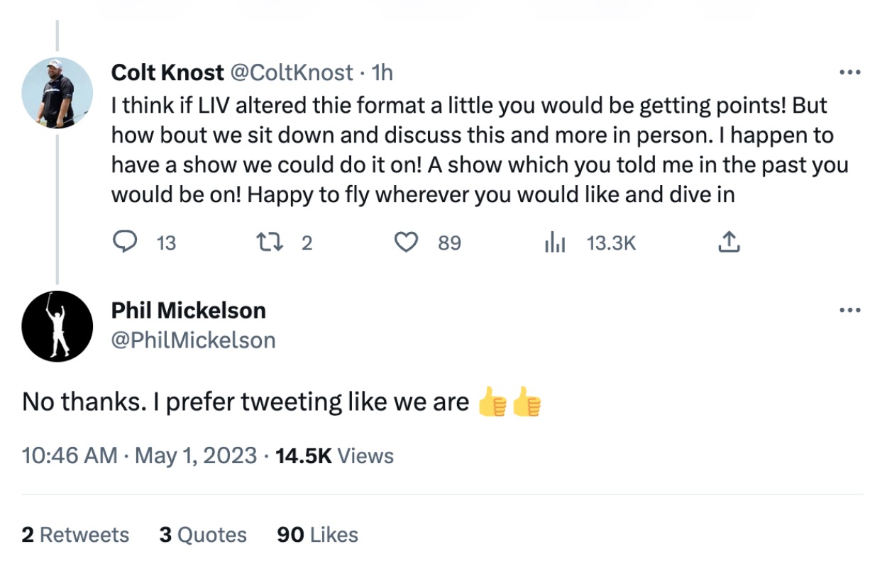 Phil Mickelson Colt Knows OWGR points argument