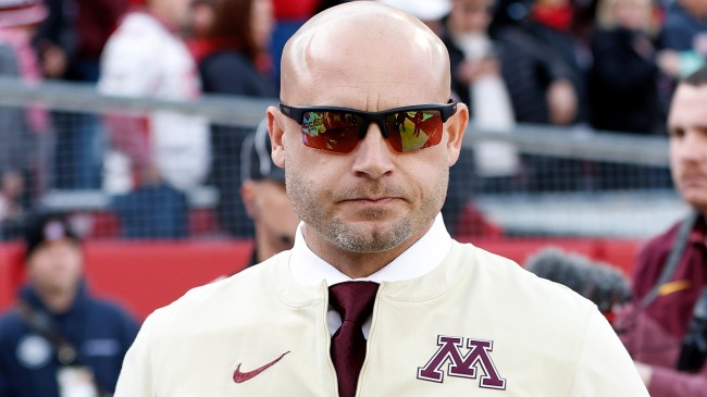 PJ Fleck on the sidelines at a Minnesota football game.