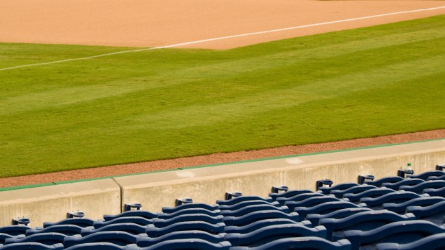 Empty seats at a baseball stadium.