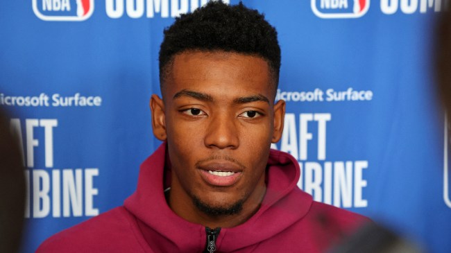 Brandon Miller speaks to media at the NBA Combine.