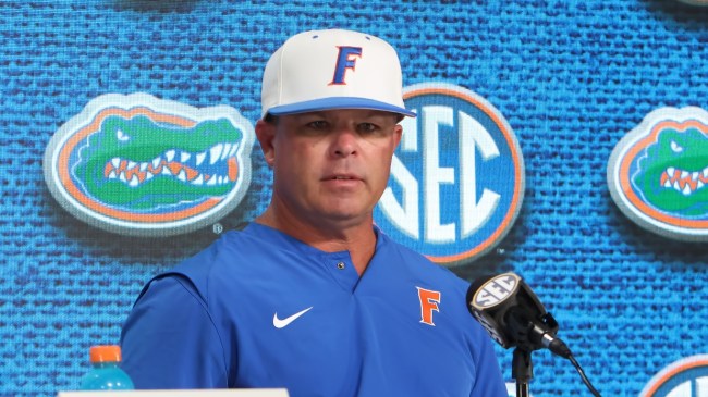 Florida Gators baseball coach Kevin O'Sullivan speaks to the media.