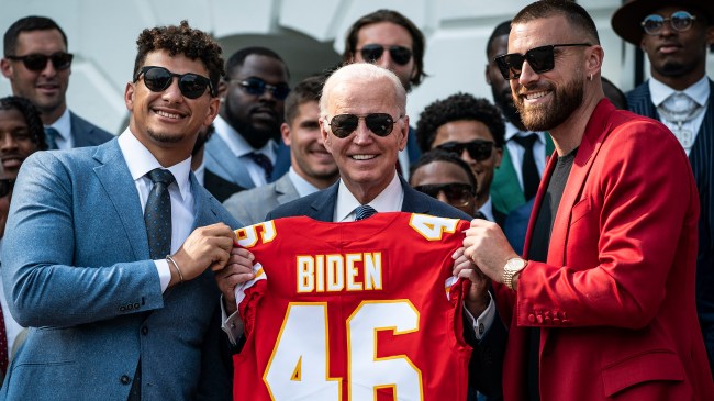 Patrick Mahomes, Joe Biden, and Travis Kelce at the White House