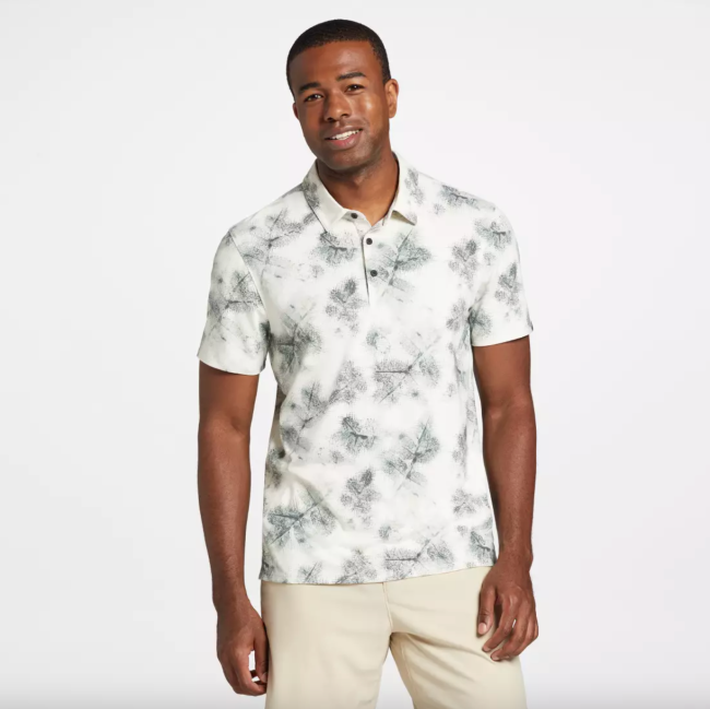 VRST Men's Rainwater Leaves Print Golf Polo; shop golf apparel