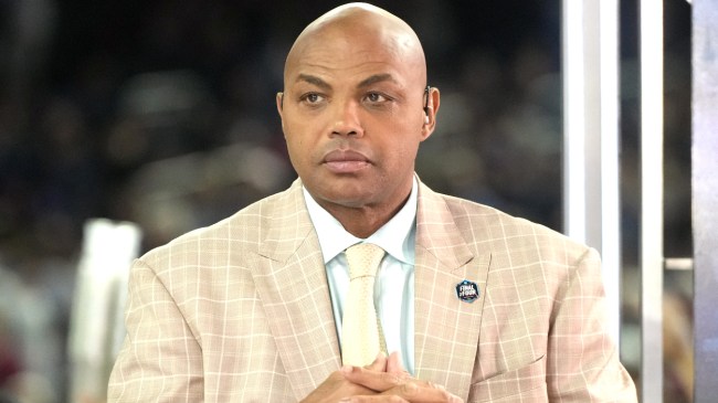 Charles Barkley on set at an NBA game.
