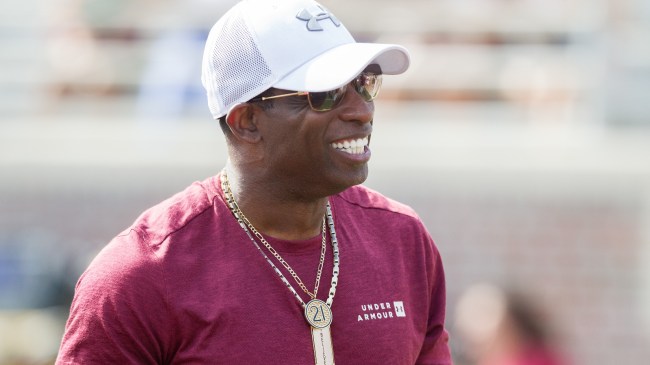 Deion Sanders on the field at a Florida State spring game.