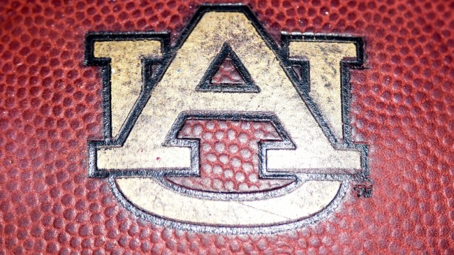 An Auburn Tigers logo on a football.