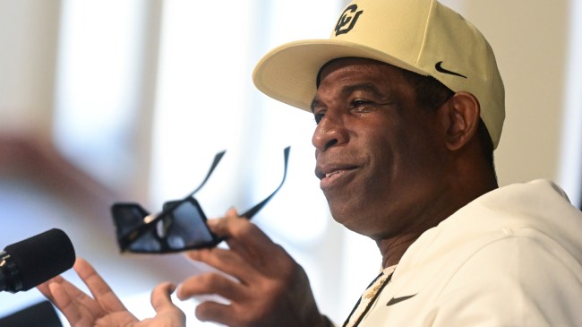 Colorado head coach Deion Sanders answers questions from the media.