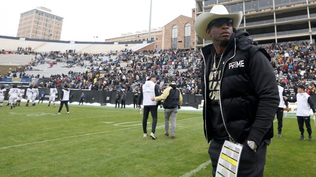Deion Sanders on the field for the Colorado spring game.