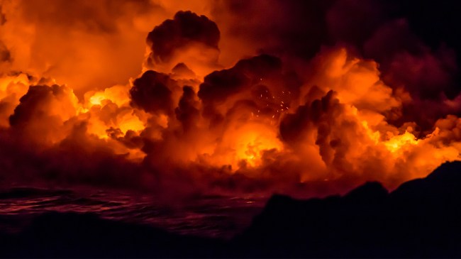 smoke and fire from volcano in Hawaii
