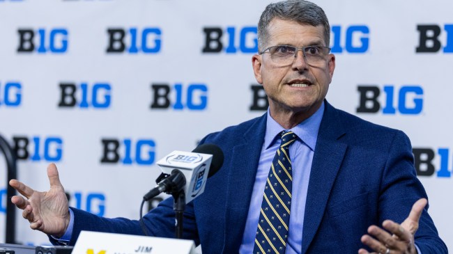 Jim Harbaugh speaks at Big Ten media days.