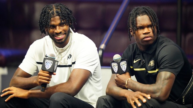 Travis Hunter and Shedeur Sanders speak at PAC 12 media day.