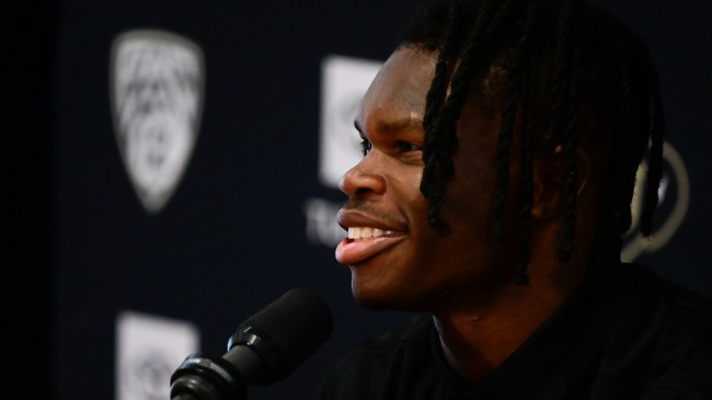 Travis Hunter speaks at PAC 12 media days.