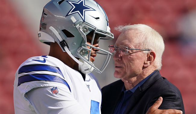 Jerry Jones hugs Dak Prescott