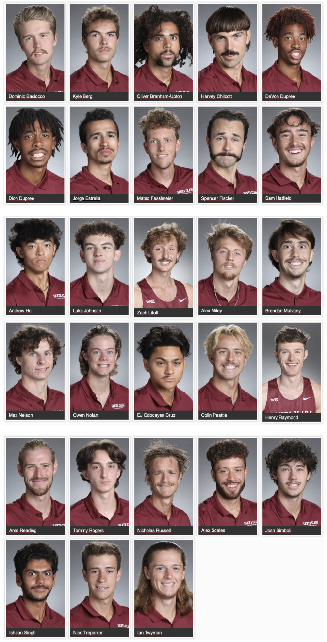 Santa Clara Men's Cross Country Headshot Team Photo