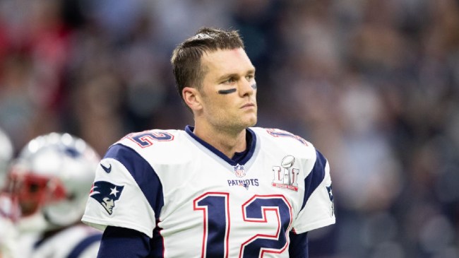 Tom Brady on field during Super Bowl LI