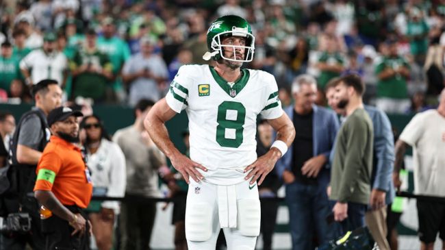 aaron rodgers in a white jets jersey