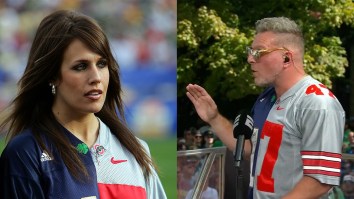 Pat McAfee Revives Famous Split Jersey Worn By Brady Quinn’s Sister For A.J. Hawk At Notre Dame