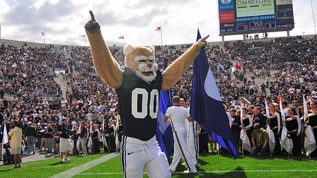 BYU Mascot Dance Stunt Cosmo Cougar Fire