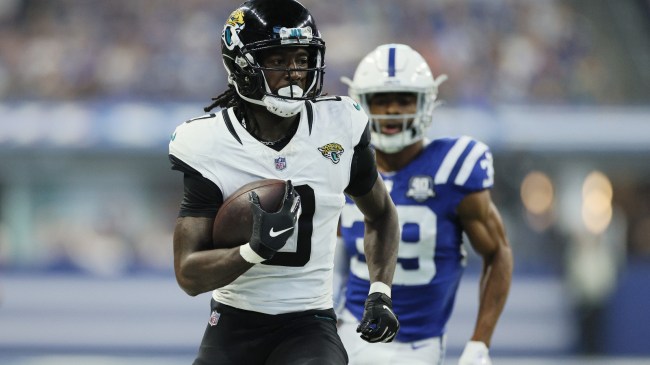 Calvin Ridley runs with the football during the first week of the NFL season.