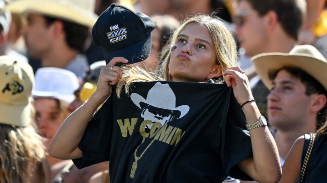 A Colorado football fan reps Deion Sanders merchandise.
