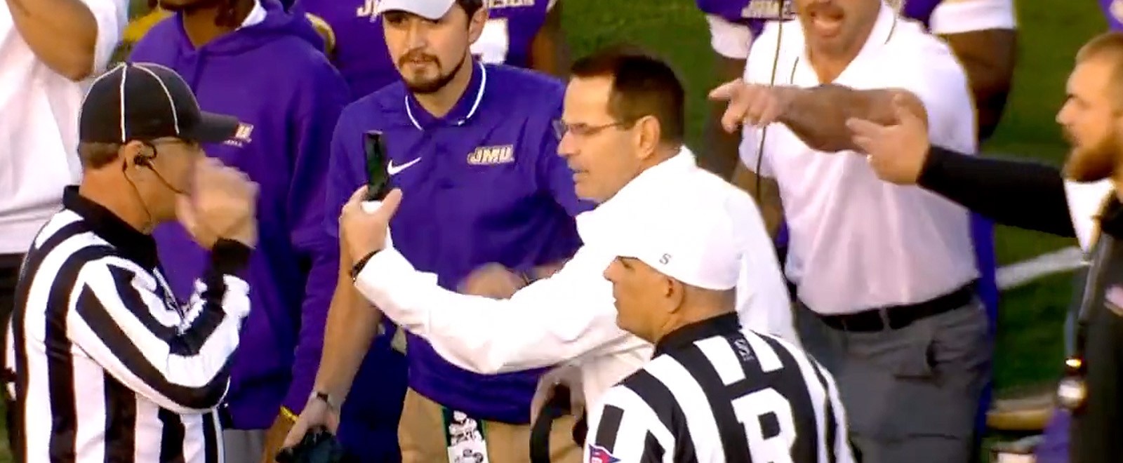 James Madison Football Coach Curt Cignetti iPhone Referee Replay