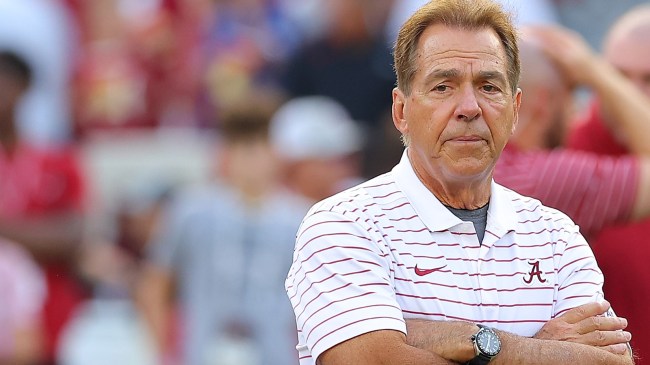Nick Saban on the field before Alabama's game versus Middle Tennessee State.
