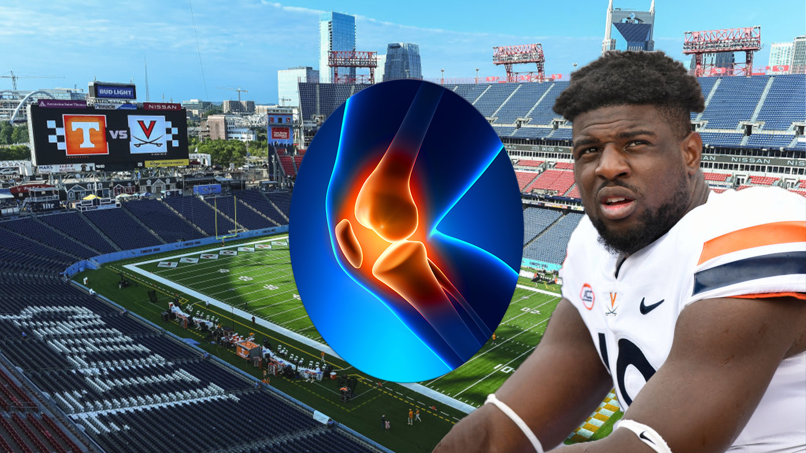 Virginia football defensive tackle Olasunkonmi Agunloye suffered a season-ending injury while celebrating a sack at Nissan Statdium in Nashville.