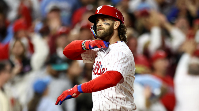 Bryce Harper celebrates home run against Atlanta Braves