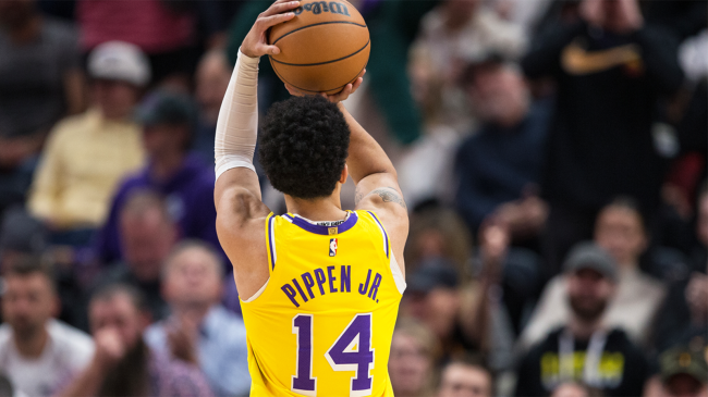Scotty Pippen Jr shoots foul shot for Lakers