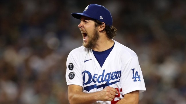 Trevor Bauer celebrates Dodgers win