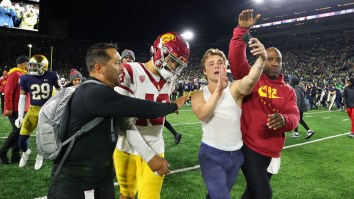 Caleb Williams Renders Obnoxious Notre Dame Fan Irrelevant With Ruthless Retort To Field Storm Troll