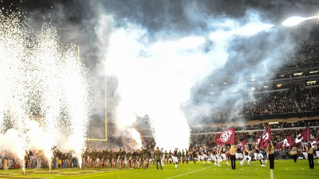 The Aggies run out onto the field before a game against Auburn.