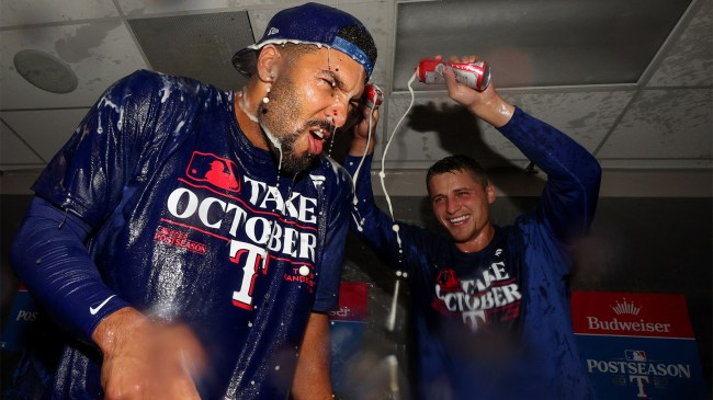 texas rangers celebrate playoff berth