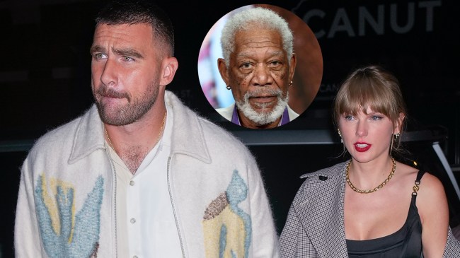 Travis Kelce, Taylor Swift and Morgan Freeman