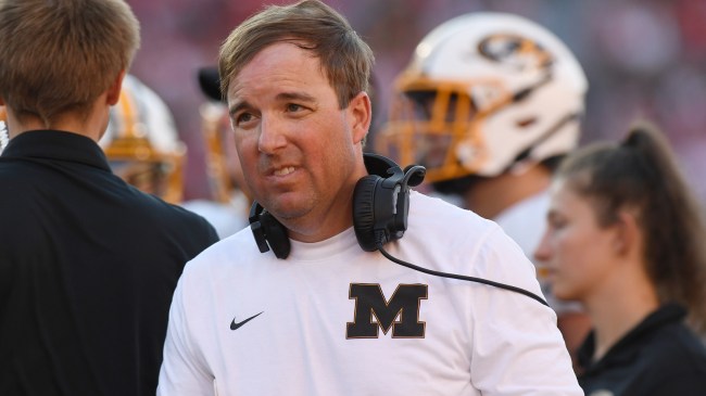 Missouri football coach Eli Drinkwitz on the sidelines.