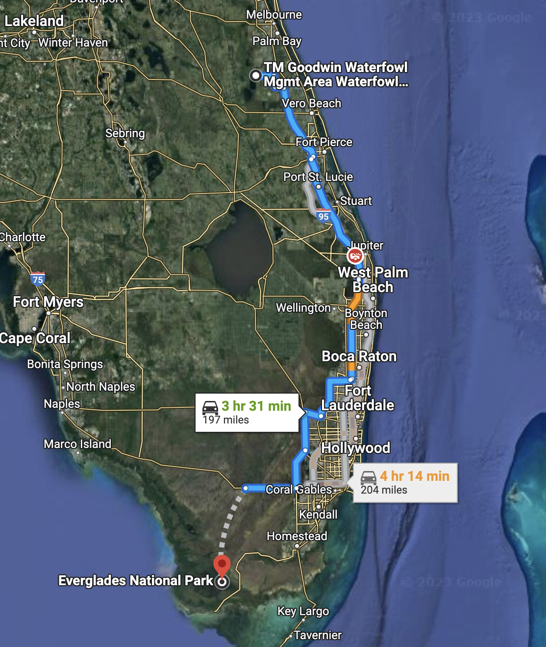florida map Everglades to Sebastian
