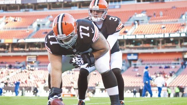 Brandon Weeden warms up before a Cleveland Browns game.