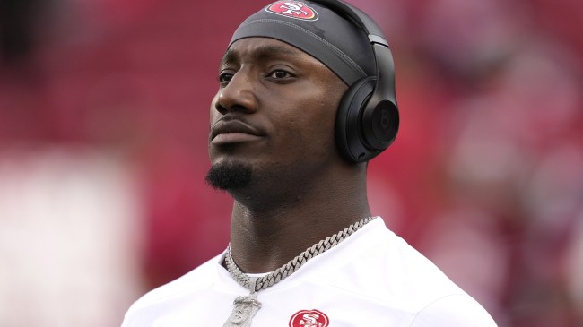 Deebo Samuel warms up before a game between the 49ers and Ravens.