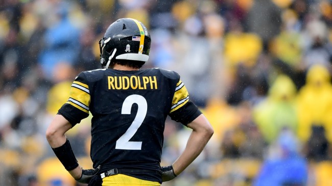 Mason Rudolph reacts to a play during a Steelers game.