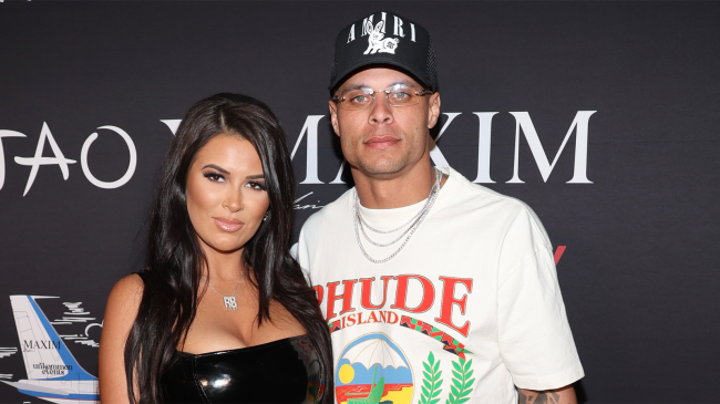 Rachel Bush and Jordan Poyer attend Tao X Maxim Big Game Party